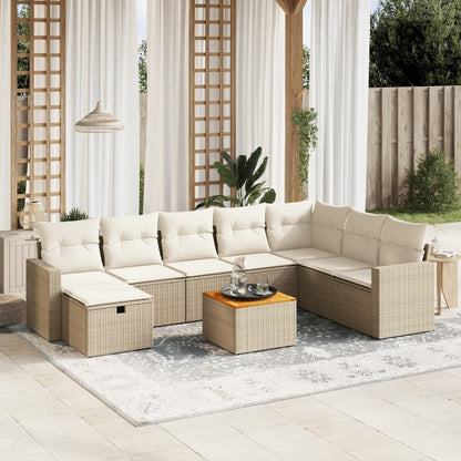 Set De Sofás De Jardín Con Cojines 9 Pzas Ratán Sintético Beige