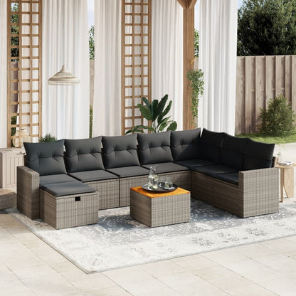 Set De Sofás De Jardín Con Cojines 9 Pzas Ratán Sintético Beige