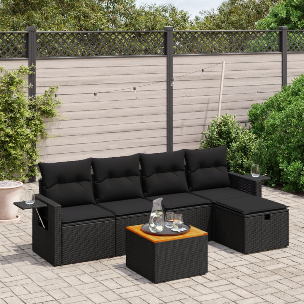 Set De Sofás De Jardín 6 Piezas Y Cojines Ratán Sintético Negro