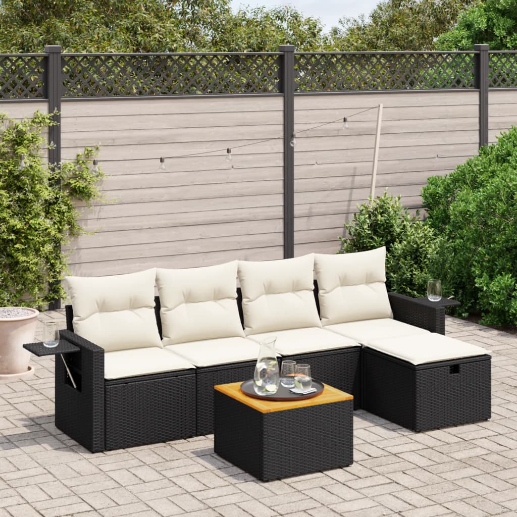 Set De Sofás De Jardín 6 Piezas Y Cojines Ratán Sintético Negro