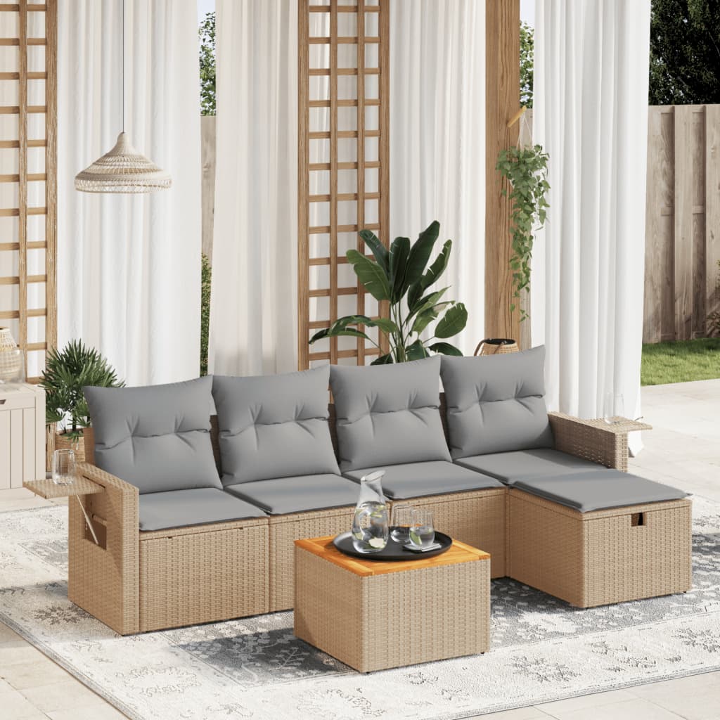 Set De Sofás De Jardín 6 Piezas Y Cojines Ratán Sintético Negro