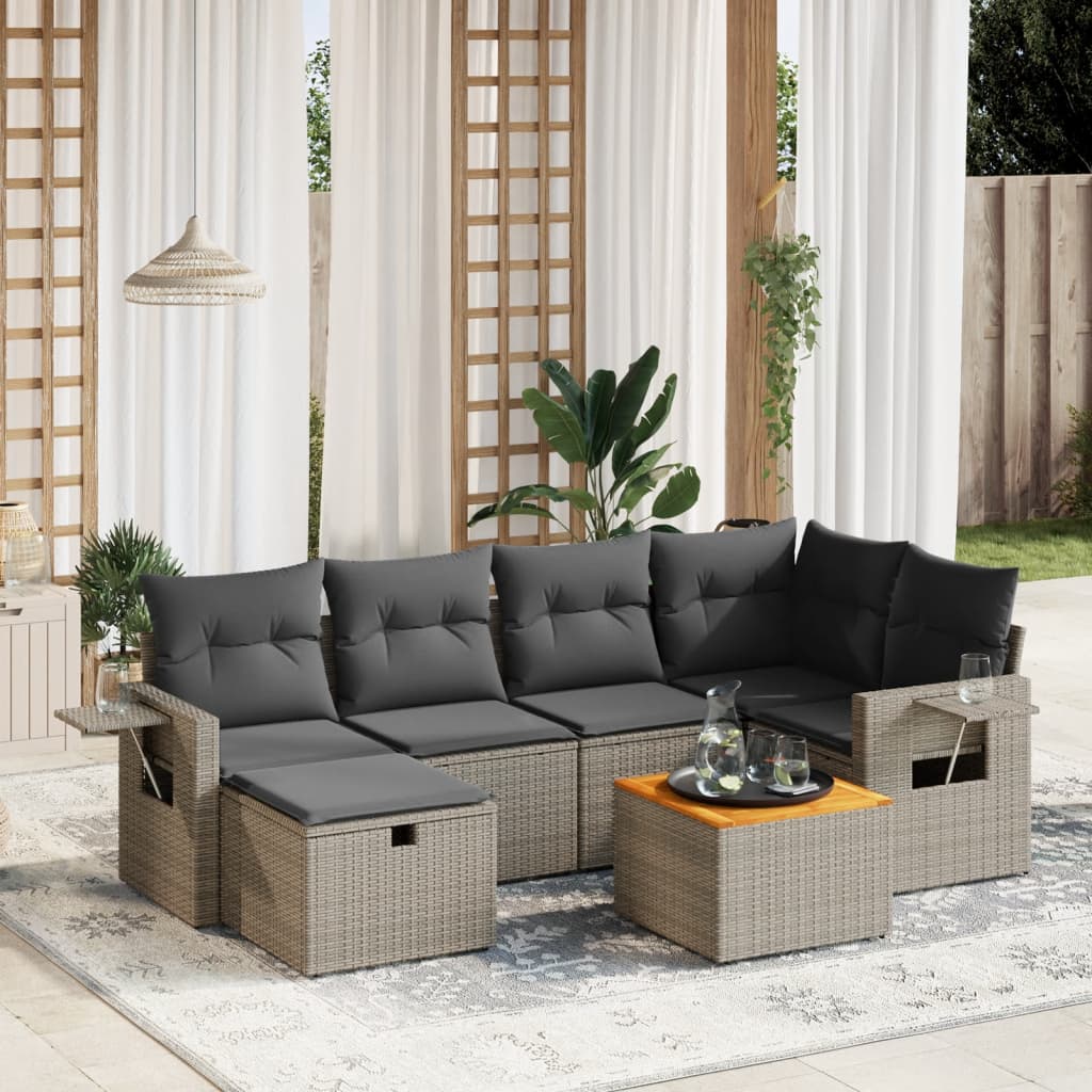Set Sofás De Jardín 7 Piezas Y Cojines Ratán Sintético Beige