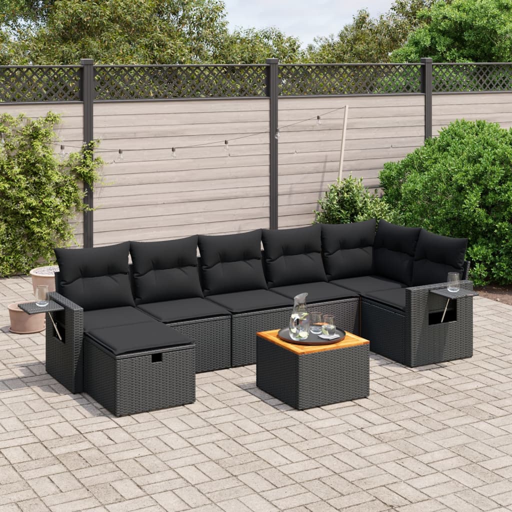 Set De Sofás De Jardín Y Cojines 8 Piezas Ratán Sintético Negro