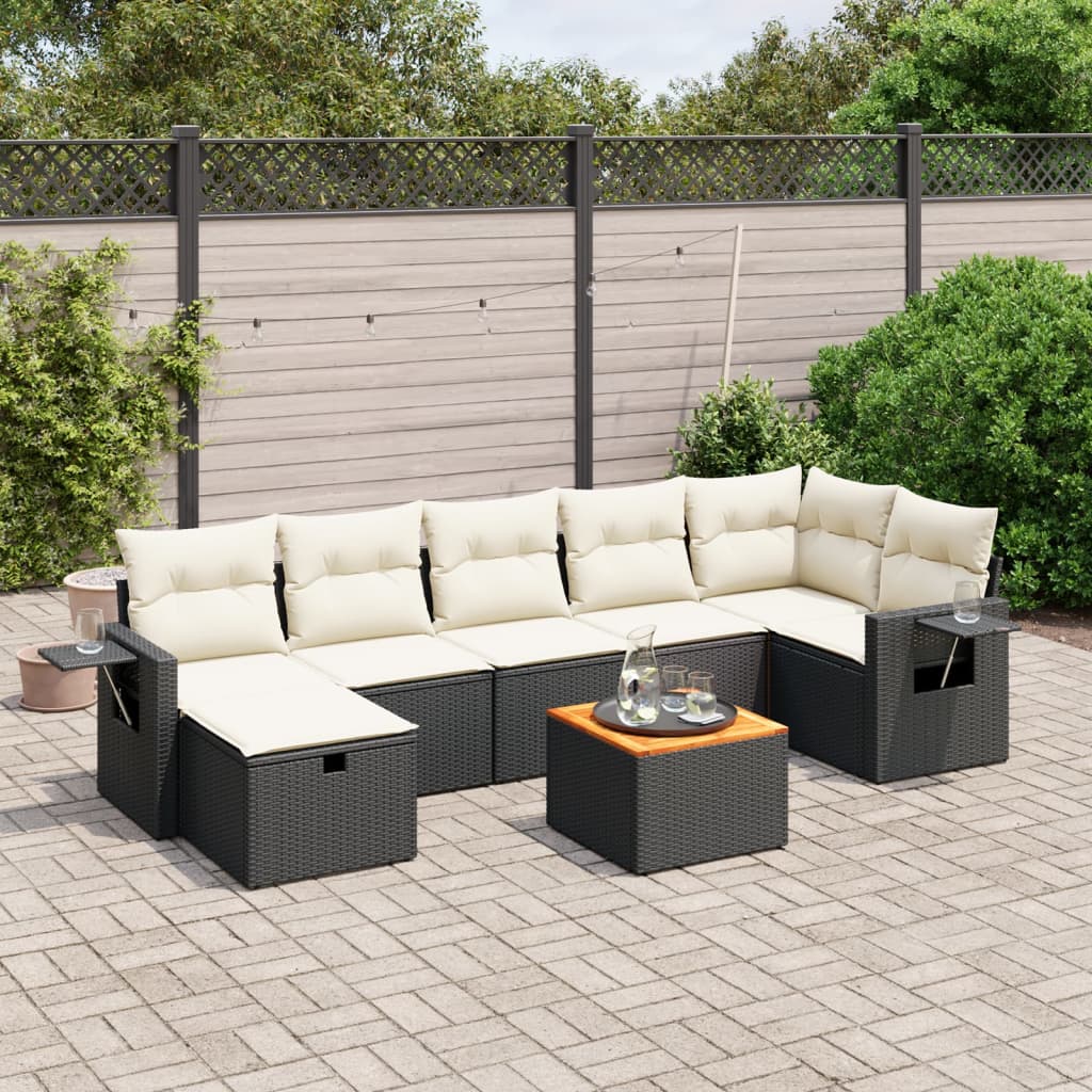 Set De Sofás De Jardín Y Cojines 8 Piezas Ratán Sintético Negro