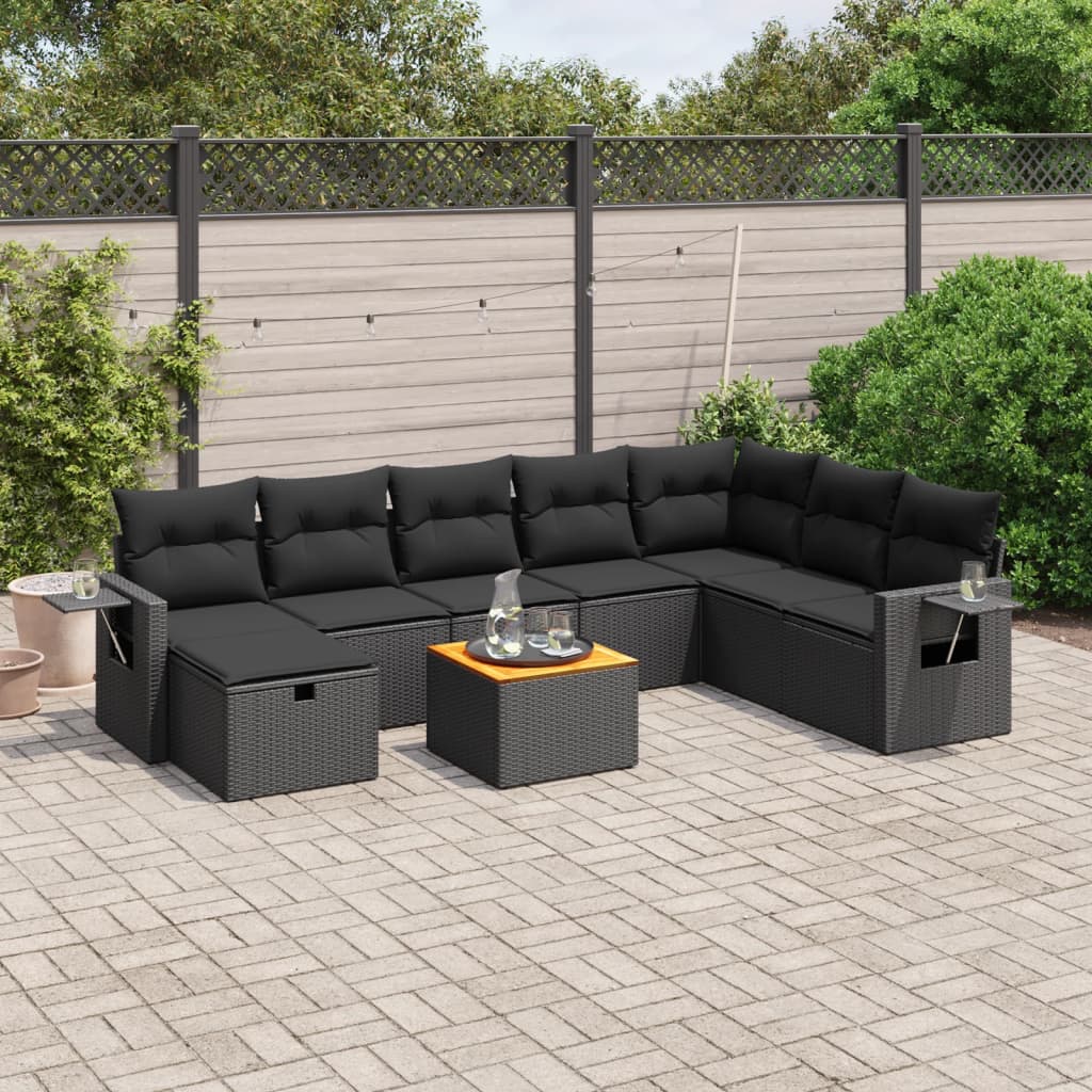 Set De Sofás De Jardín Con Cojines 9 Pzas Ratán Sintético Negro