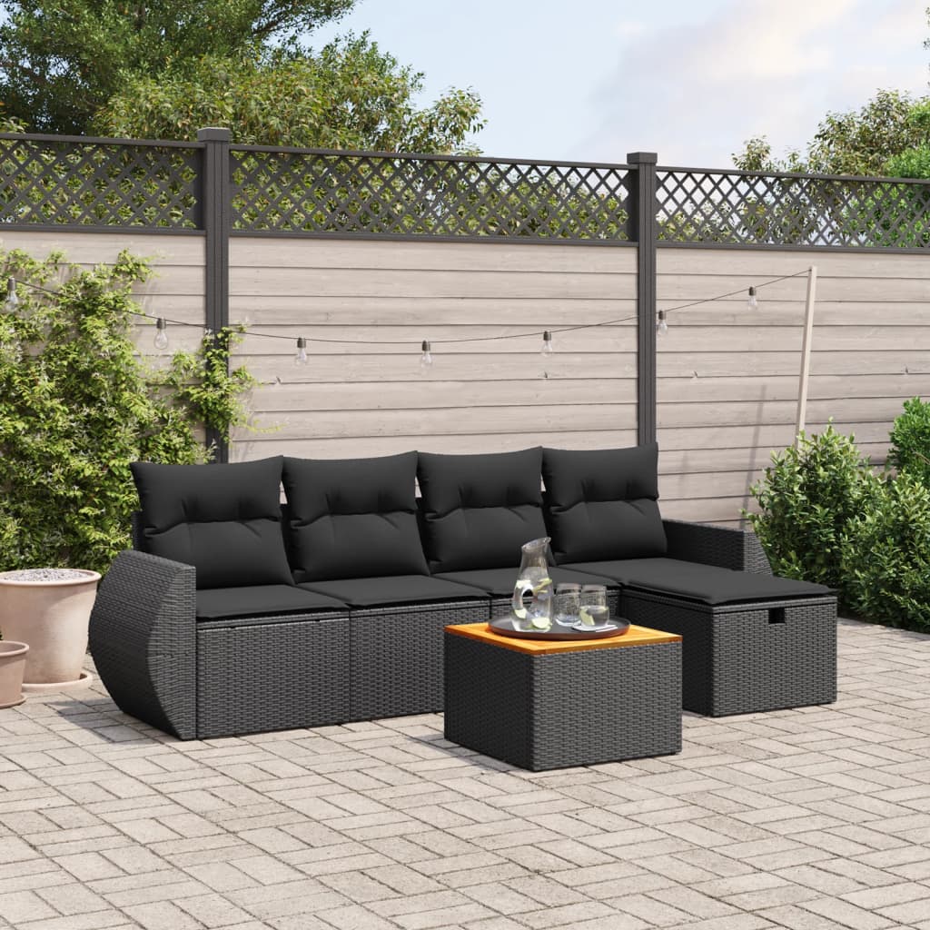 Set De Sofás De Jardín 6 Piezas Y Cojines Ratán Sintético Negro