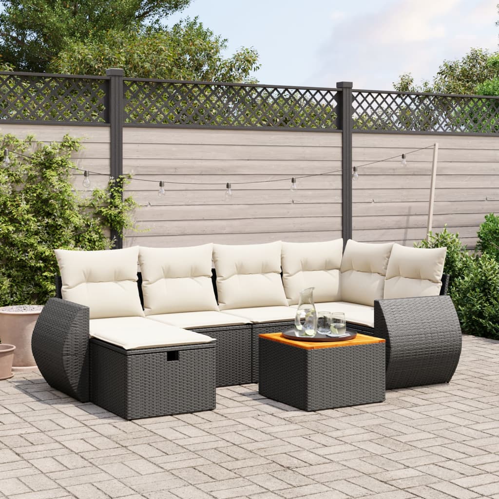 Set De Sofás De Jardín 7 Pzas Con Cojines Ratán Sintético Negro