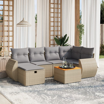 Set De Sofás De Jardín 7 Pzas Con Cojines Ratán Sintético Negro