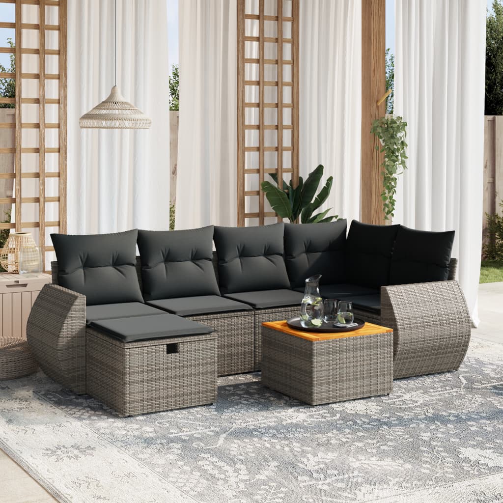 Set De Sofás De Jardín 7 Pzas Con Cojines Ratán Sintético Negro