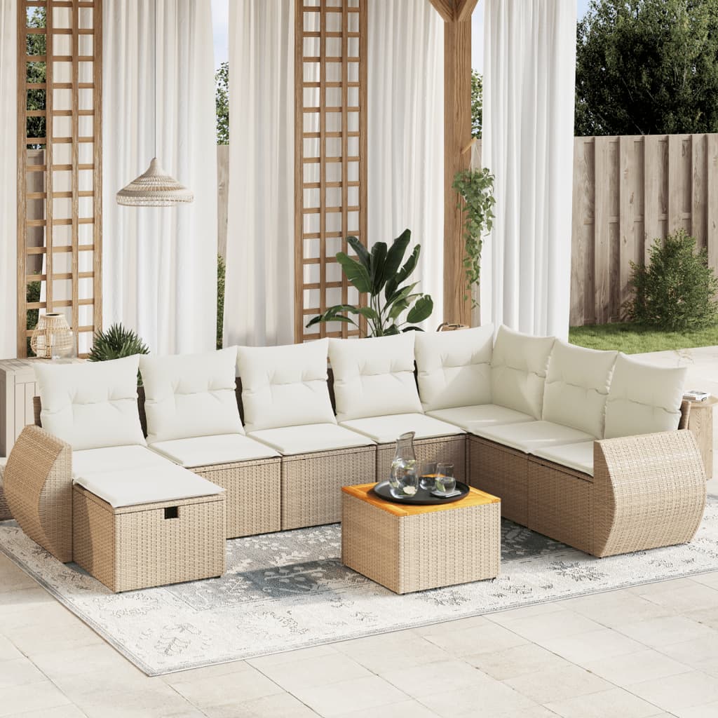 Set De Sofás De Jardín Con Cojines 9 Pzas Ratán Sintético Negro