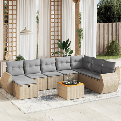 Set De Sofás De Jardín Con Cojines 9 Pzas Ratán Sintético Negro