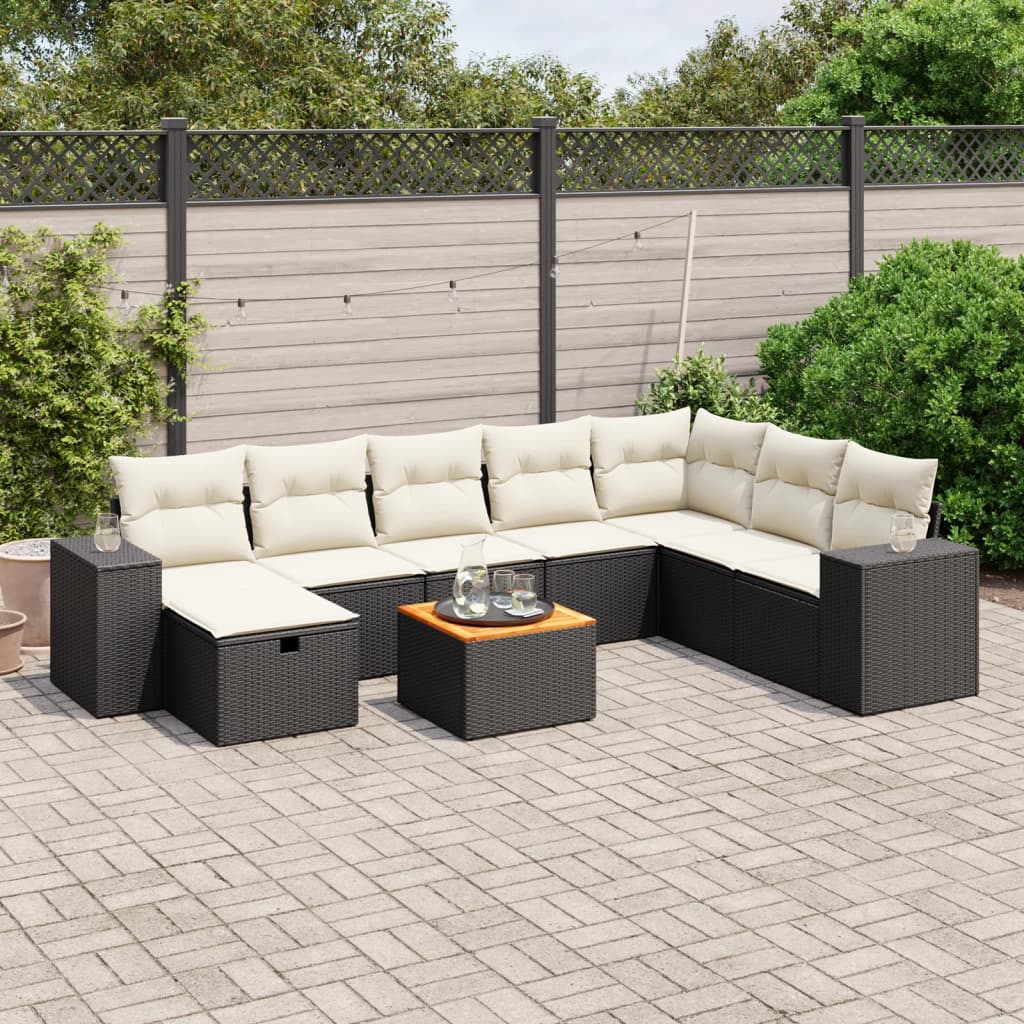 Set De Sofás De Jardín Con Cojines 9 Pzas Ratán Sintético Negro