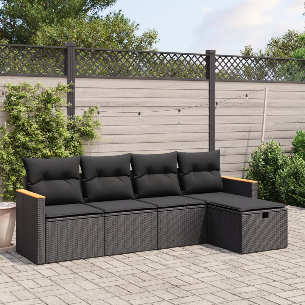 Set De Sofás De Jardín 6 Piezas Y Cojines Ratán Sintético Negro
