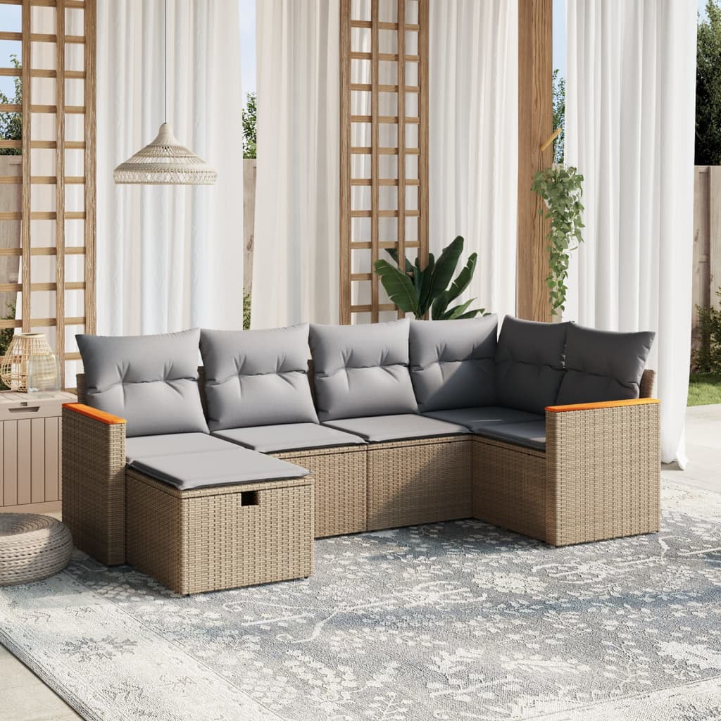 Set De Sofás De Jardín 6 Piezas Y Cojines Ratán Sintético