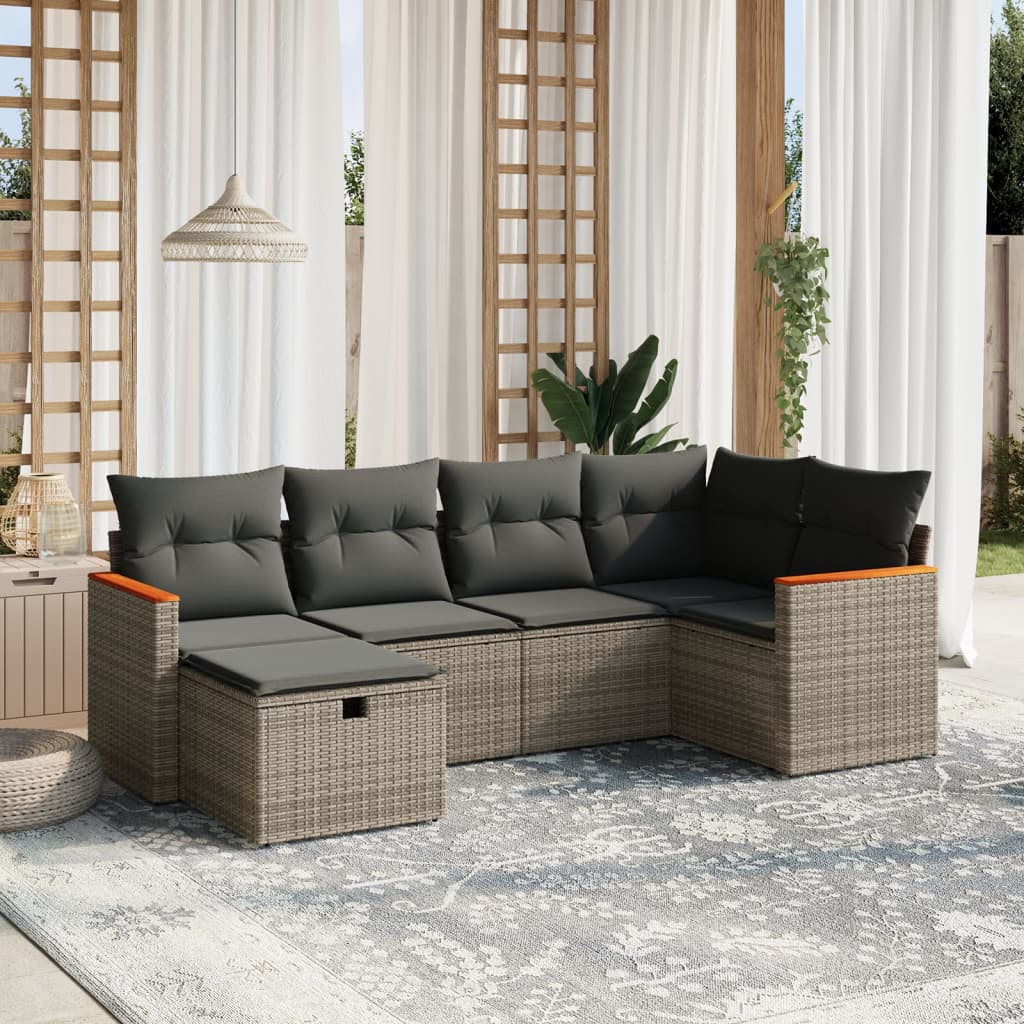 Set De Sofás De Jardín 6 Piezas Y Cojines Ratán Sintético
