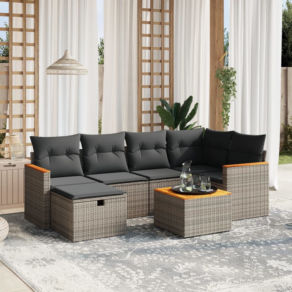 Set De Sofás De Jardín 6 Piezas Y Cojines Ratán Sintético