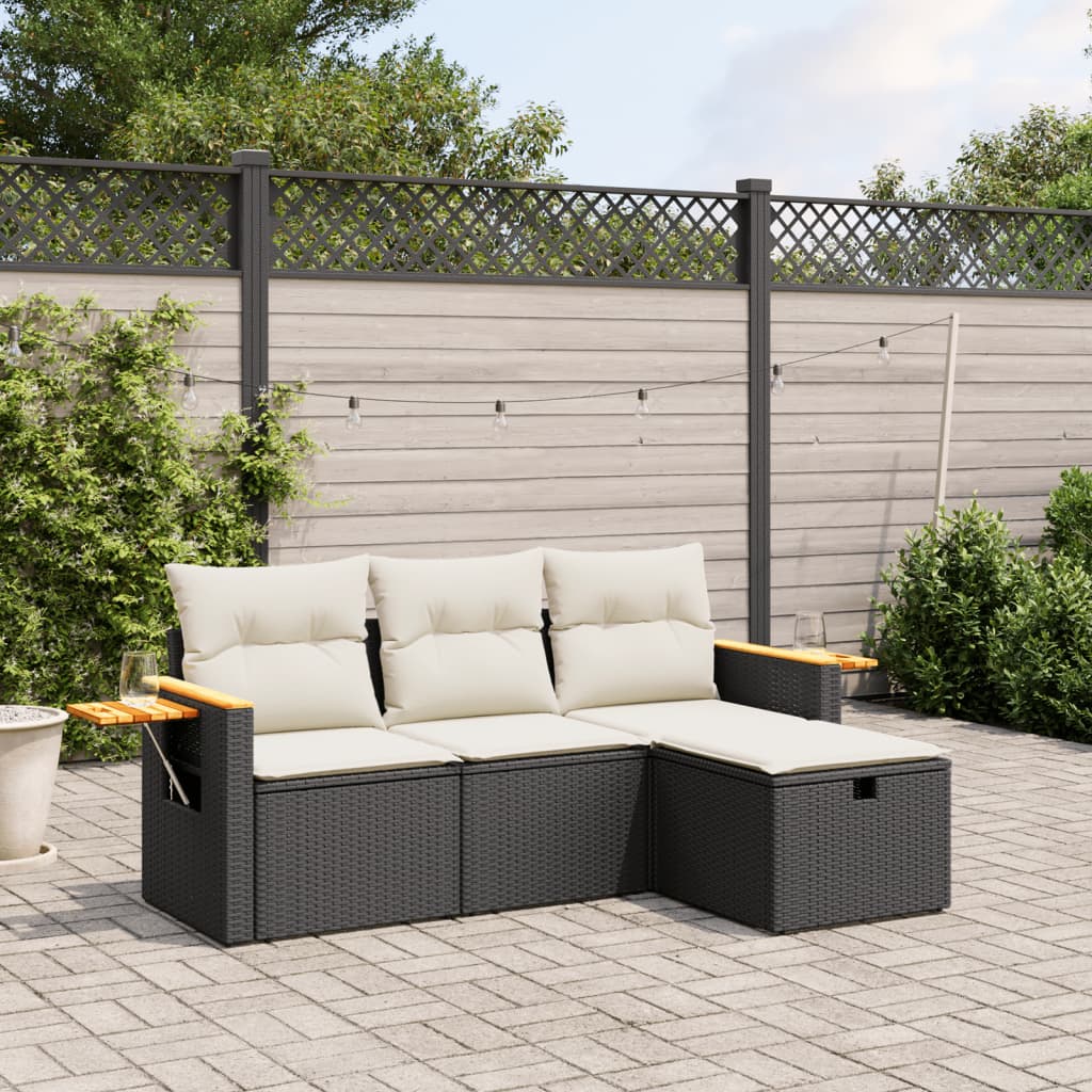 Set De Sofás De Jardín 4 Pzas Y Cojines Ratán Sintético