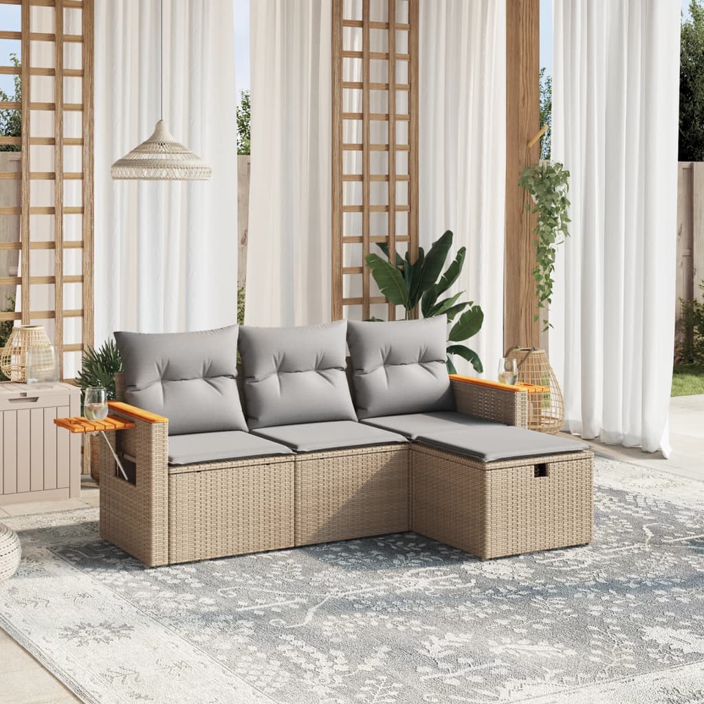 Set De Sofás De Jardín 4 Pzas Y Cojines Ratán Sintético