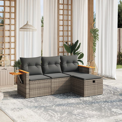 Set De Sofás De Jardín 4 Pzas Y Cojines Ratán Sintético