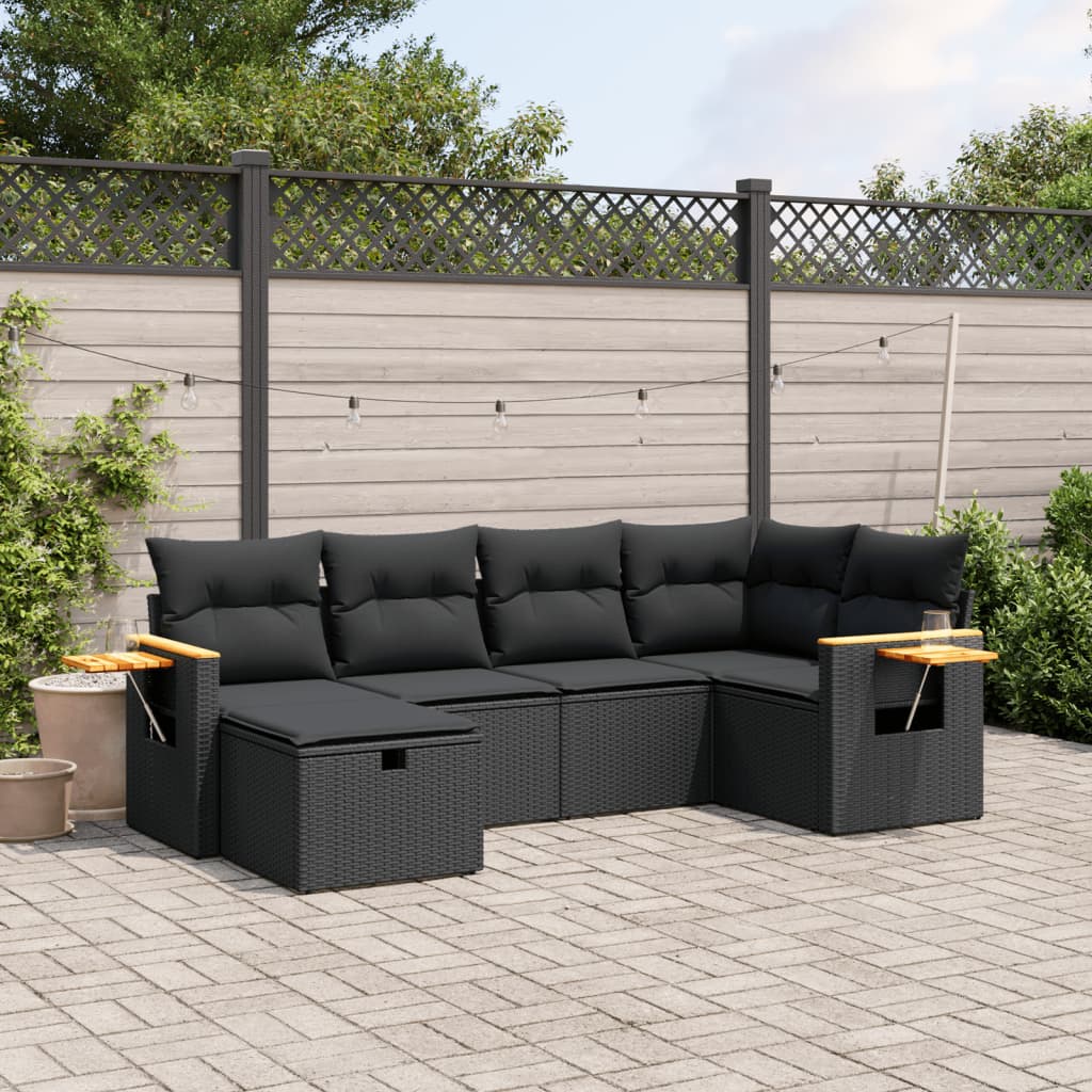 Set Sofás De Jardín 7 Piezas Y Cojines Ratán Sintético Beige