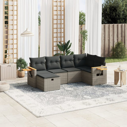 Set Sofás De Jardín 7 Piezas Y Cojines Ratán Sintético Beige