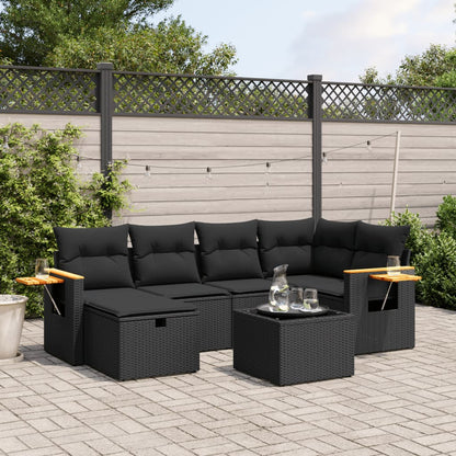 Set Sofás De Jardín 7 Piezas Y Cojines Ratán Sintético Beige