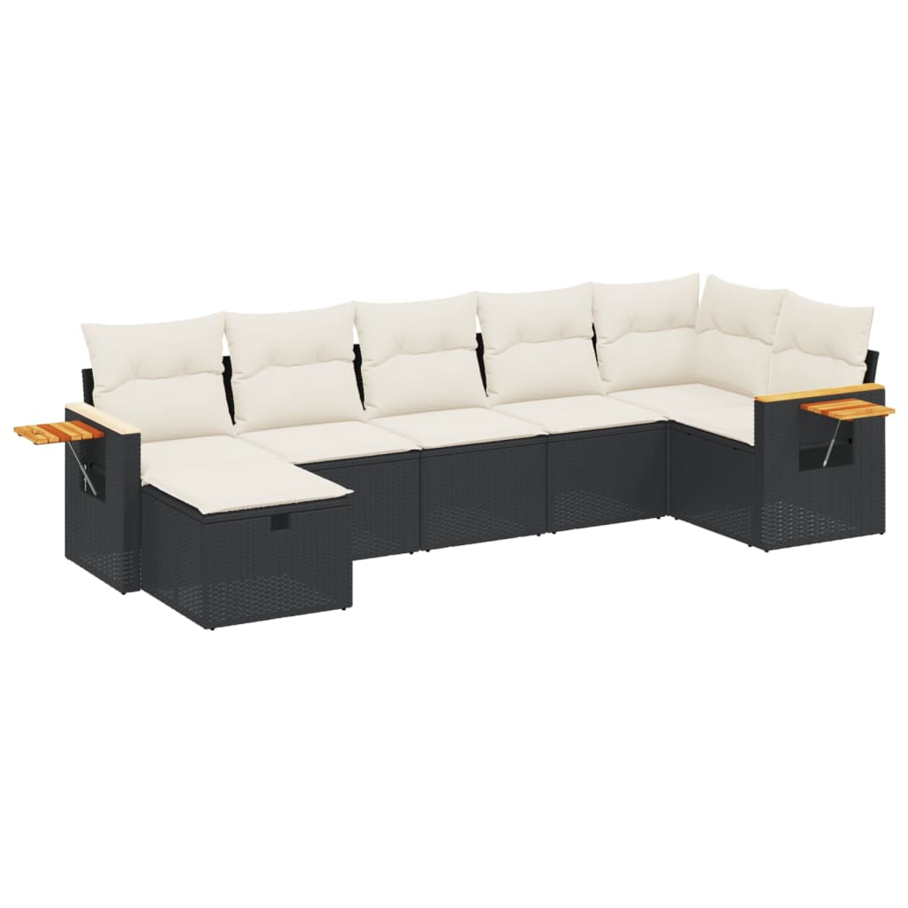 Set De Comedor De Jardín 7 Pzas Y Cojines Ratán Sintético Negro