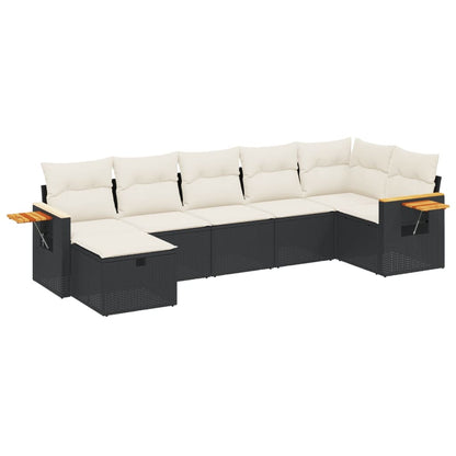 Set De Comedor De Jardín 7 Pzas Y Cojines Ratán Sintético Negro