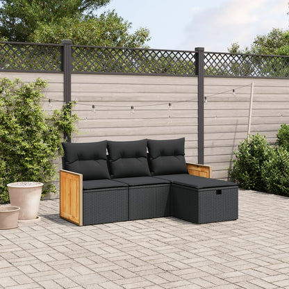 Set De Sofás De Jardín 4 Pzas Y Cojines Ratán Sintético