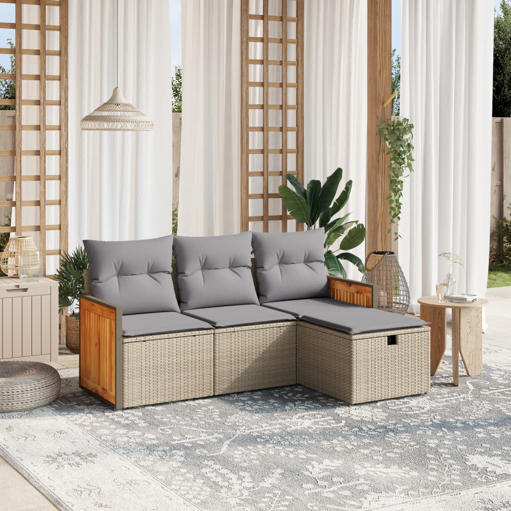 Set De Sofás De Jardín 4 Pzas Y Cojines Ratán Sintético