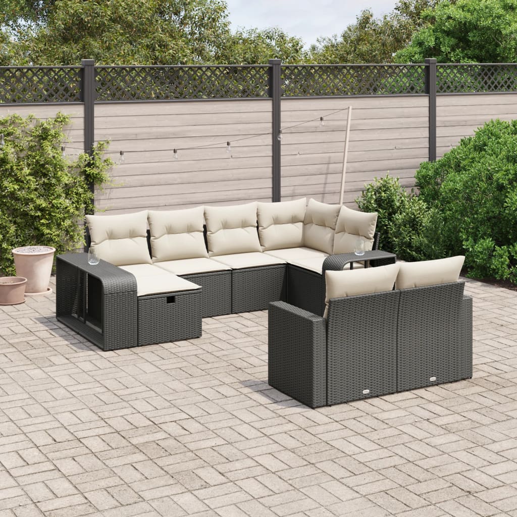 Set De Sofás De Jardín 11Pzas Con Cojines Ratán Sintético Beige