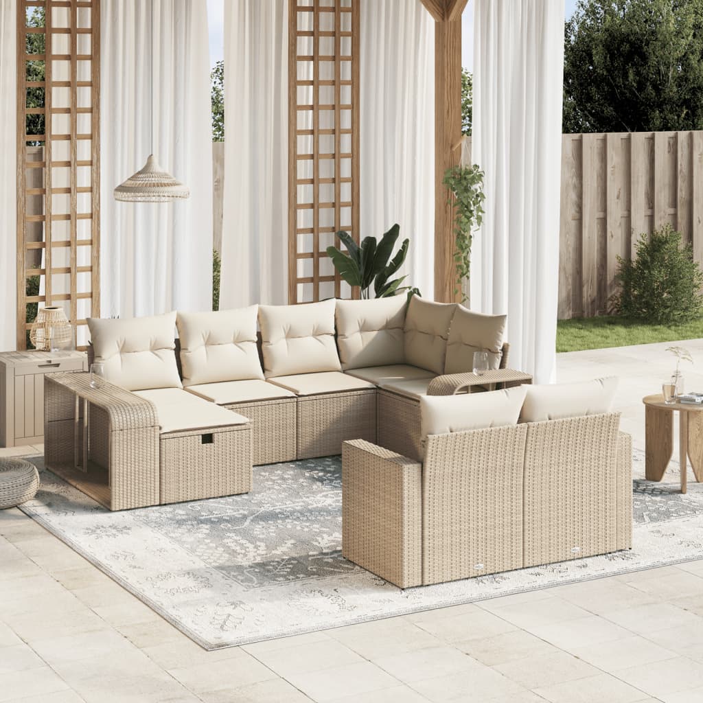 Set De Sofás De Jardín 11Pzas Con Cojines Ratán Sintético Beige