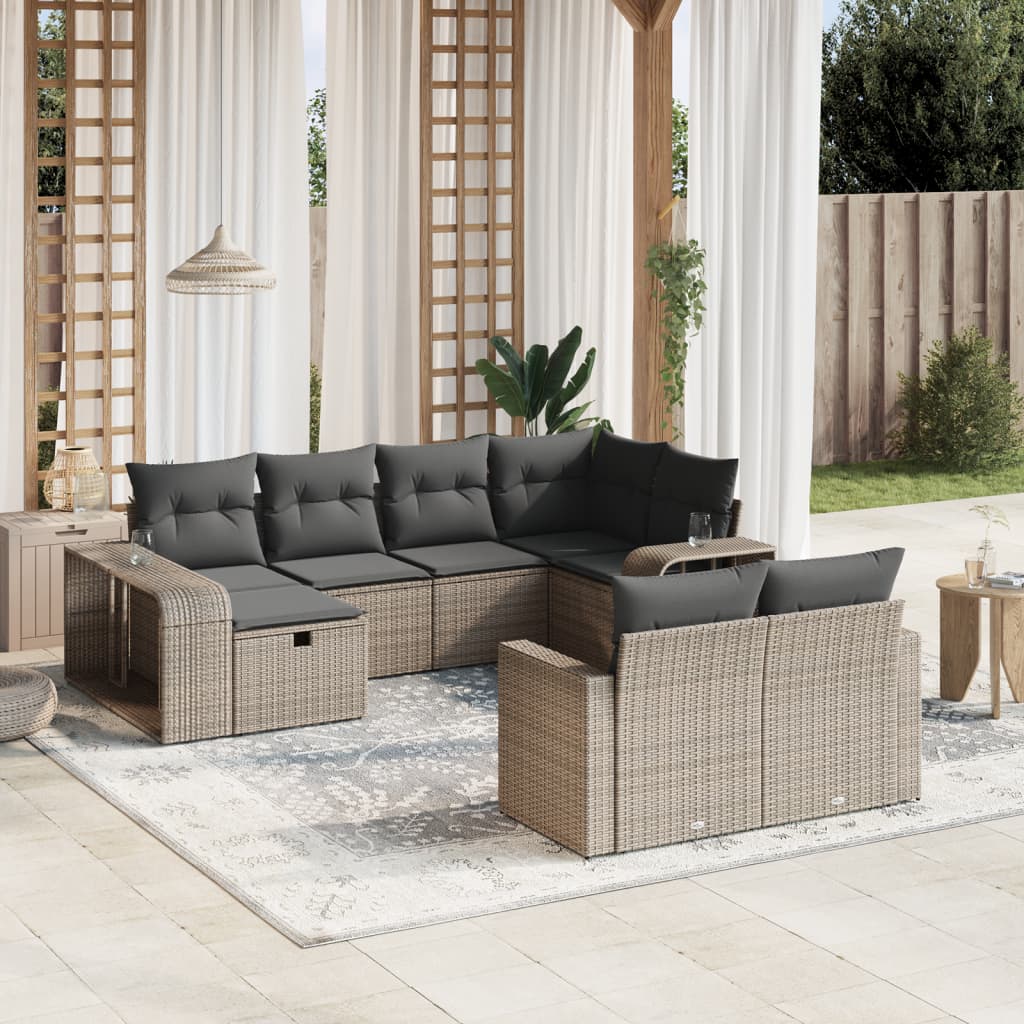 Set De Sofás De Jardín 11Pzas Con Cojines Ratán Sintético Beige