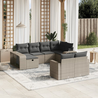 Set De Sofás De Jardín 11Pzas Con Cojines Ratán Sintético Beige