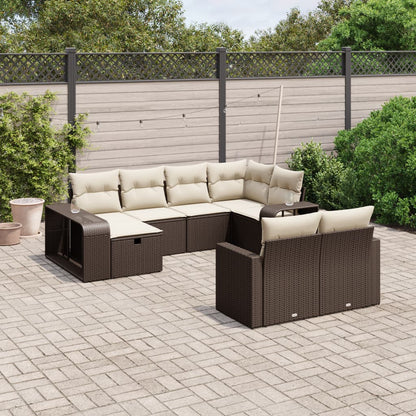 Set De Sofás De Jardín 11Pzas Con Cojines Ratán Sintético Beige