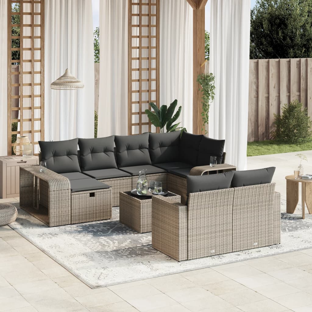 Set De Sofás De Jardín 11Pzas Con Cojines Ratán Sintético Beige