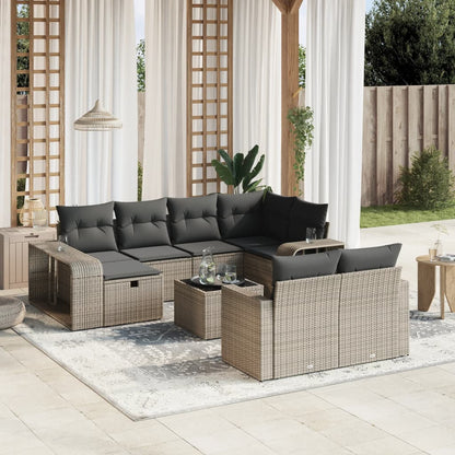 Set De Sofás De Jardín 11Pzas Con Cojines Ratán Sintético Beige