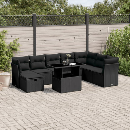 Set De Sofás De Jardín Con Cojines 9 Pzas Ratán Sintético Negro