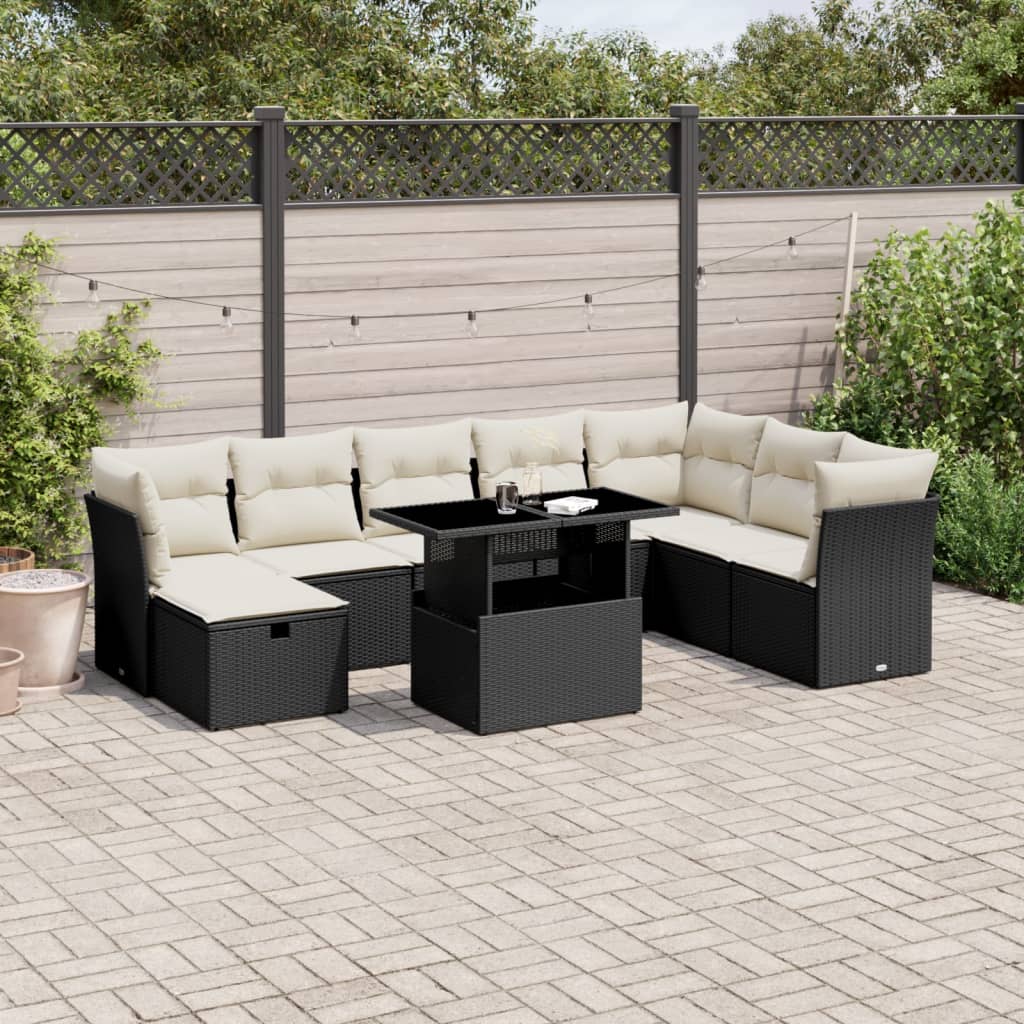 Set De Sofás De Jardín Con Cojines 9 Pzas Ratán Sintético Negro