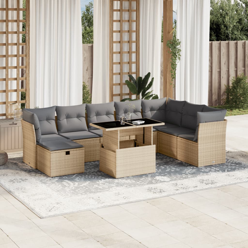 Set De Sofás De Jardín Con Cojines 9 Pzas Ratán Sintético Negro