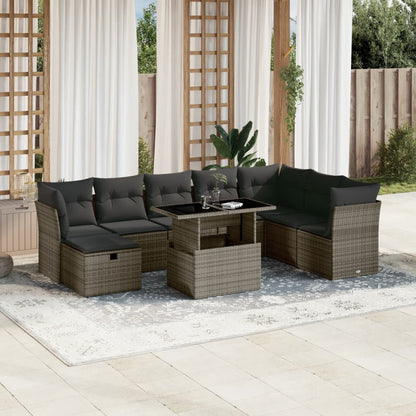 Set De Sofás De Jardín Con Cojines 9 Pzas Ratán Sintético Negro