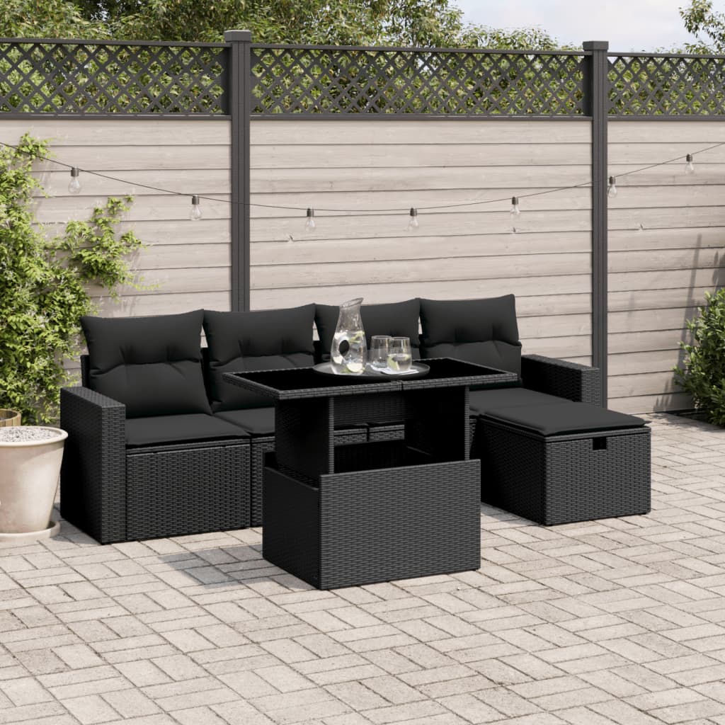 Set De Sofás De Jardín 6 Piezas Y Cojines Ratán Sintético Negro