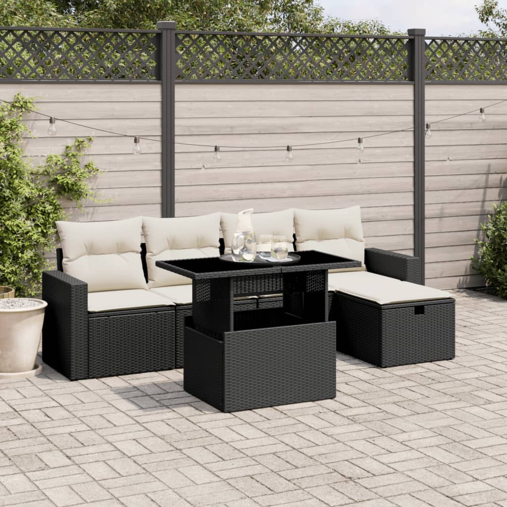 Set De Sofás De Jardín 6 Piezas Y Cojines Ratán Sintético Negro