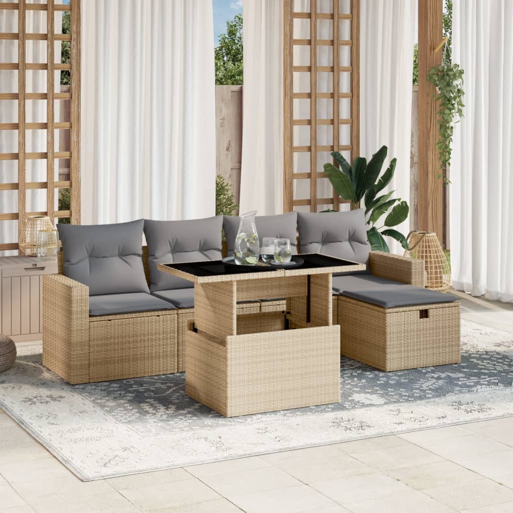 Set De Sofás De Jardín 6 Piezas Y Cojines Ratán Sintético Negro
