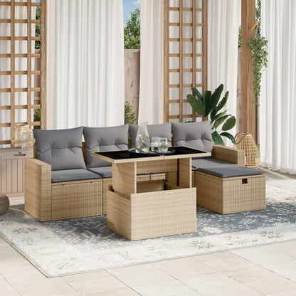 Set De Sofás De Jardín 6 Piezas Y Cojines Ratán Sintético Negro