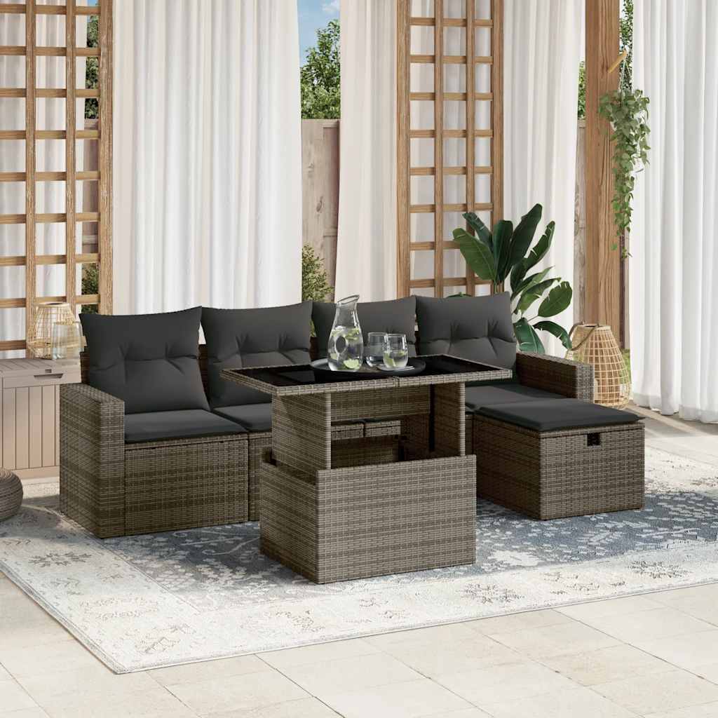 Set De Sofás De Jardín 6 Piezas Y Cojines Ratán Sintético Negro