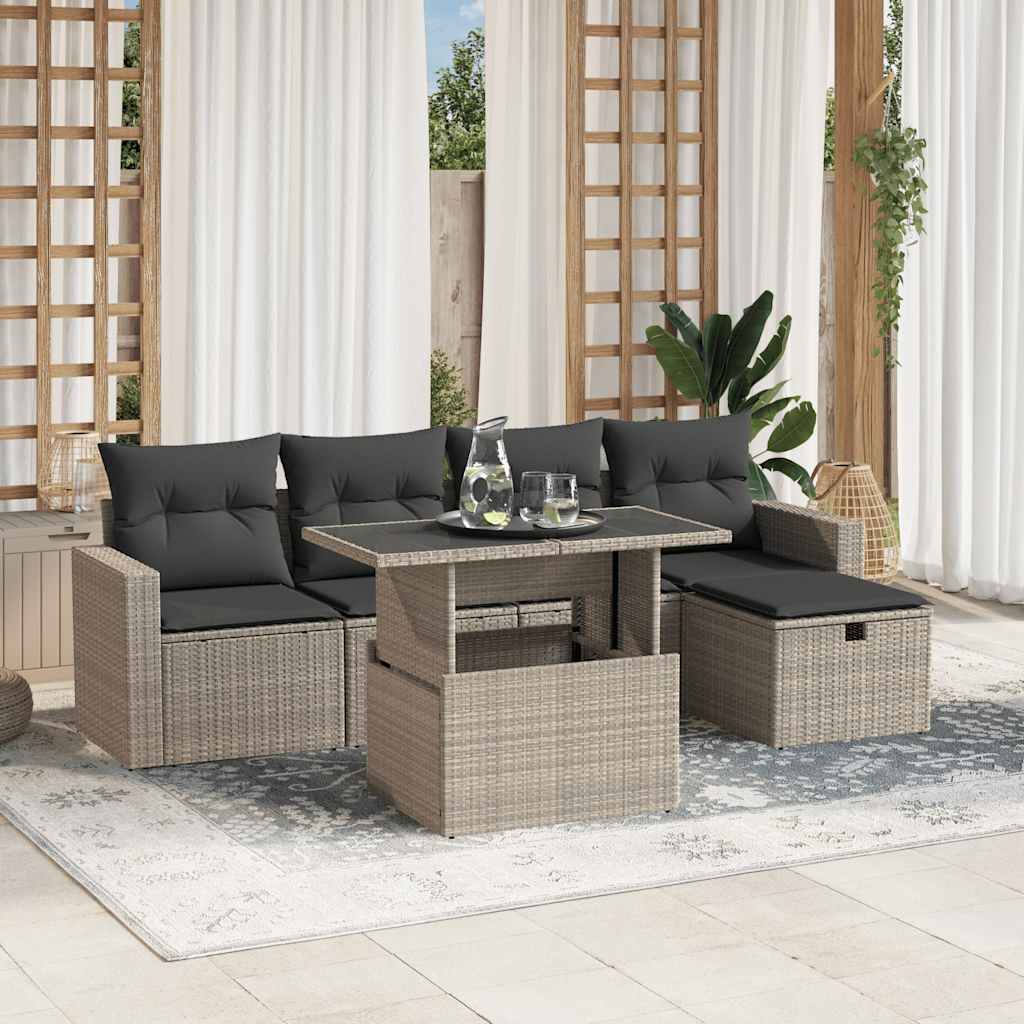 Set De Sofás De Jardín 6 Piezas Y Cojines Ratán Sintético Negro