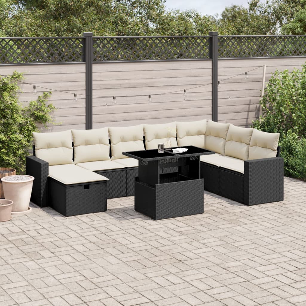 Set De Sofás De Jardín Con Cojines 9 Pzas Ratán Sintético Beige