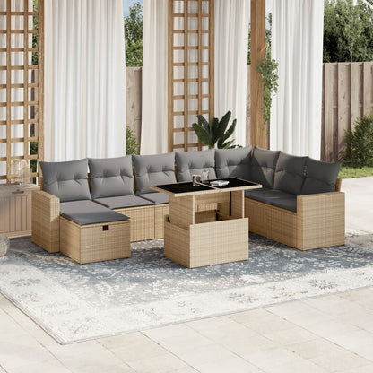 Set De Sofás De Jardín Con Cojines 9 Pzas Ratán Sintético Beige