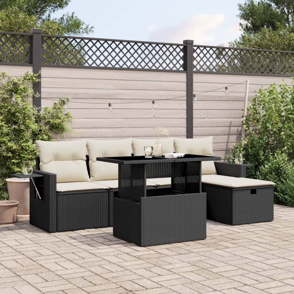 Set De Sofás De Jardín 6 Piezas Y Cojines Ratán Sintético Negro
